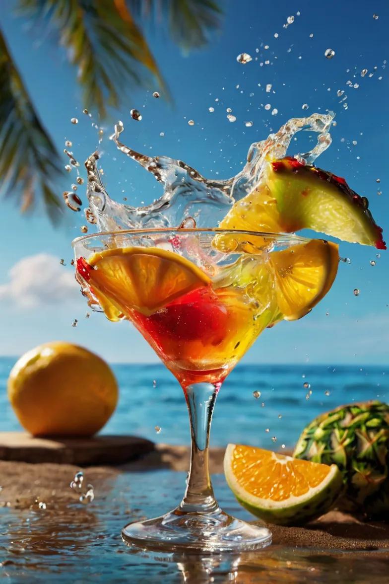 A vibrant tropical cocktail glass