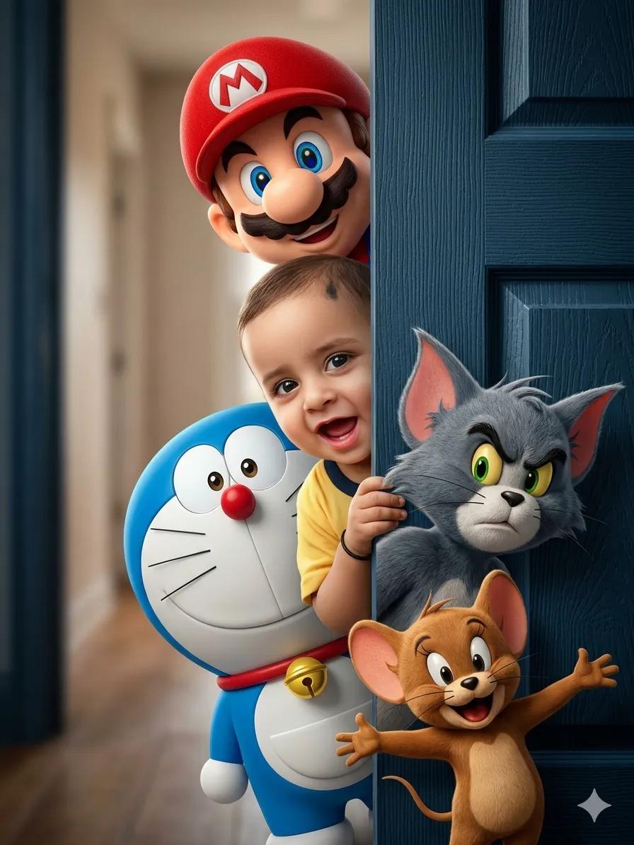 Child with cartoon