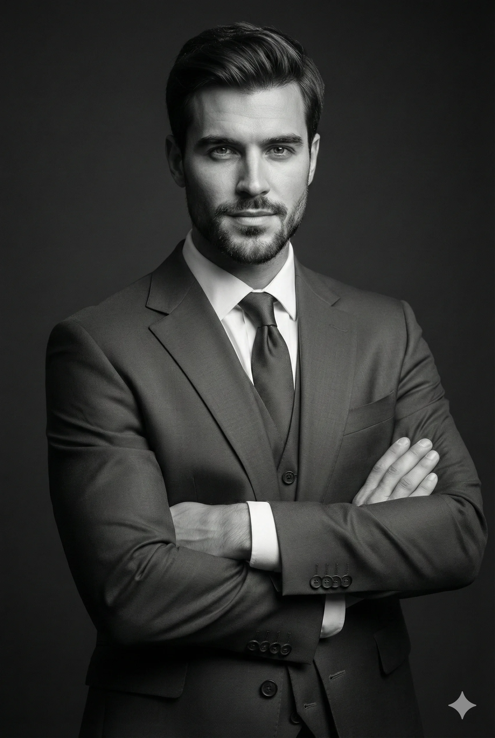 Cinematic studio portrait of a confident man