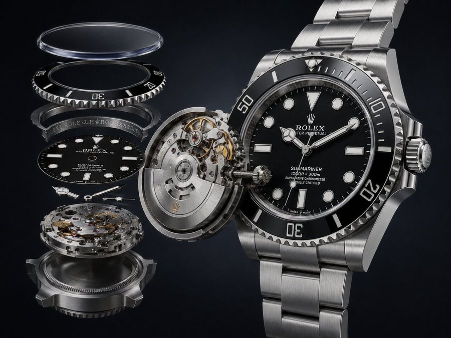 Exploded Luxury Dive Watch Render