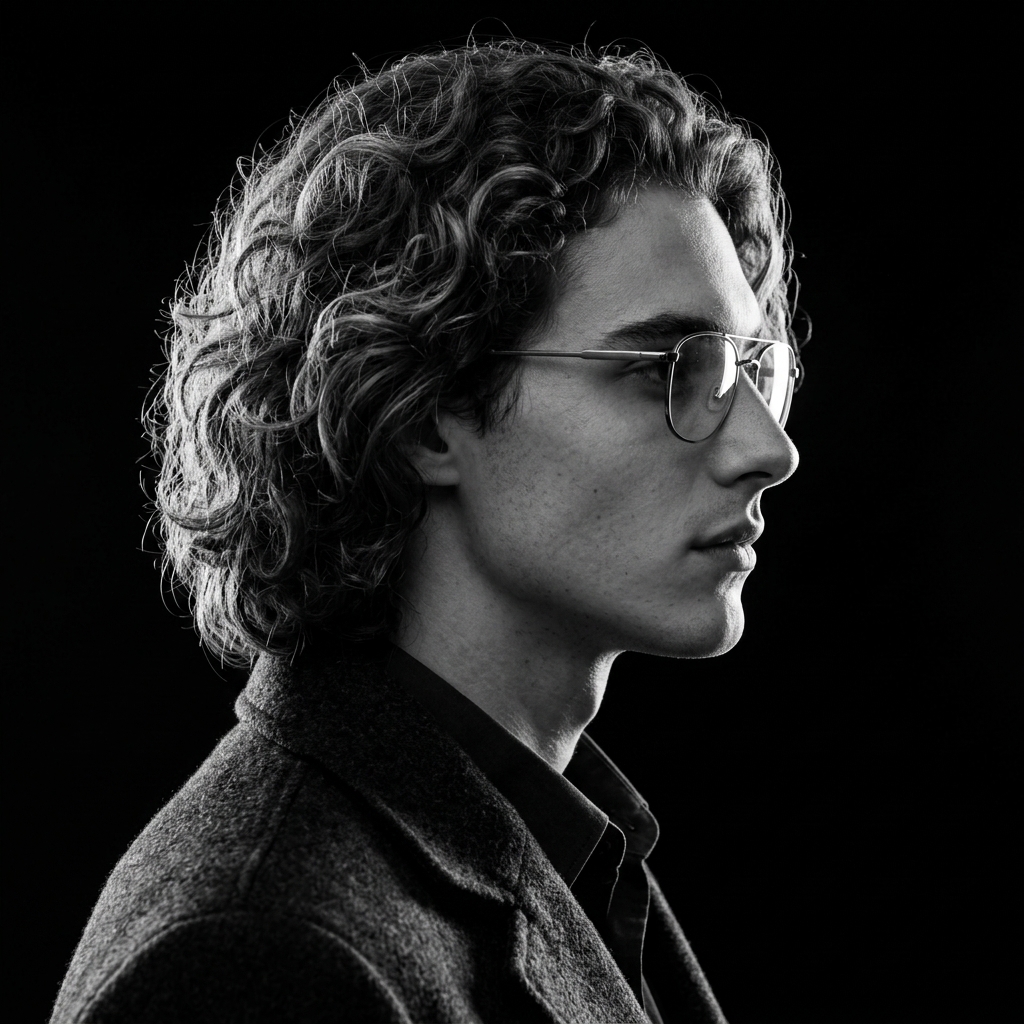 Exact monochrome side-profile portrait