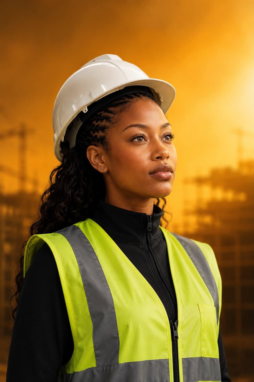 A realistic cinematic portrait of a construction site