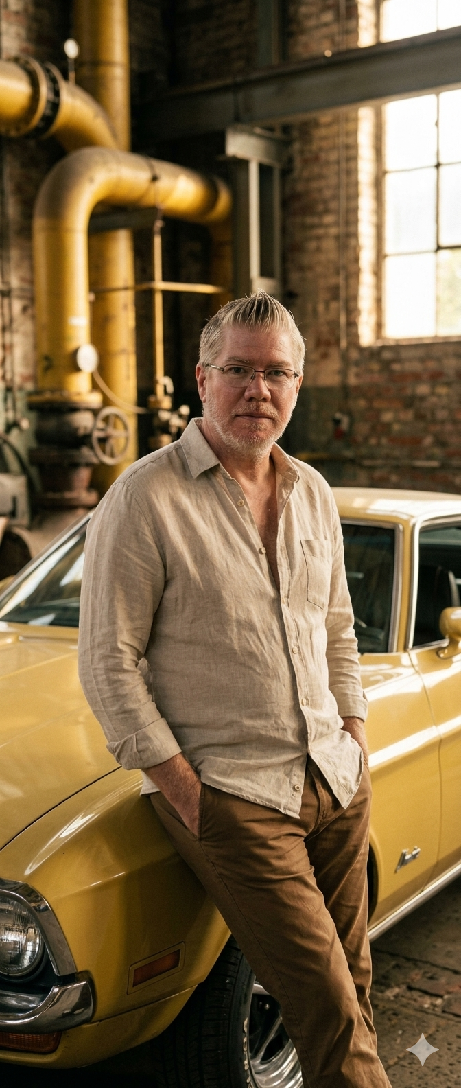 A classic look in a beige shirt